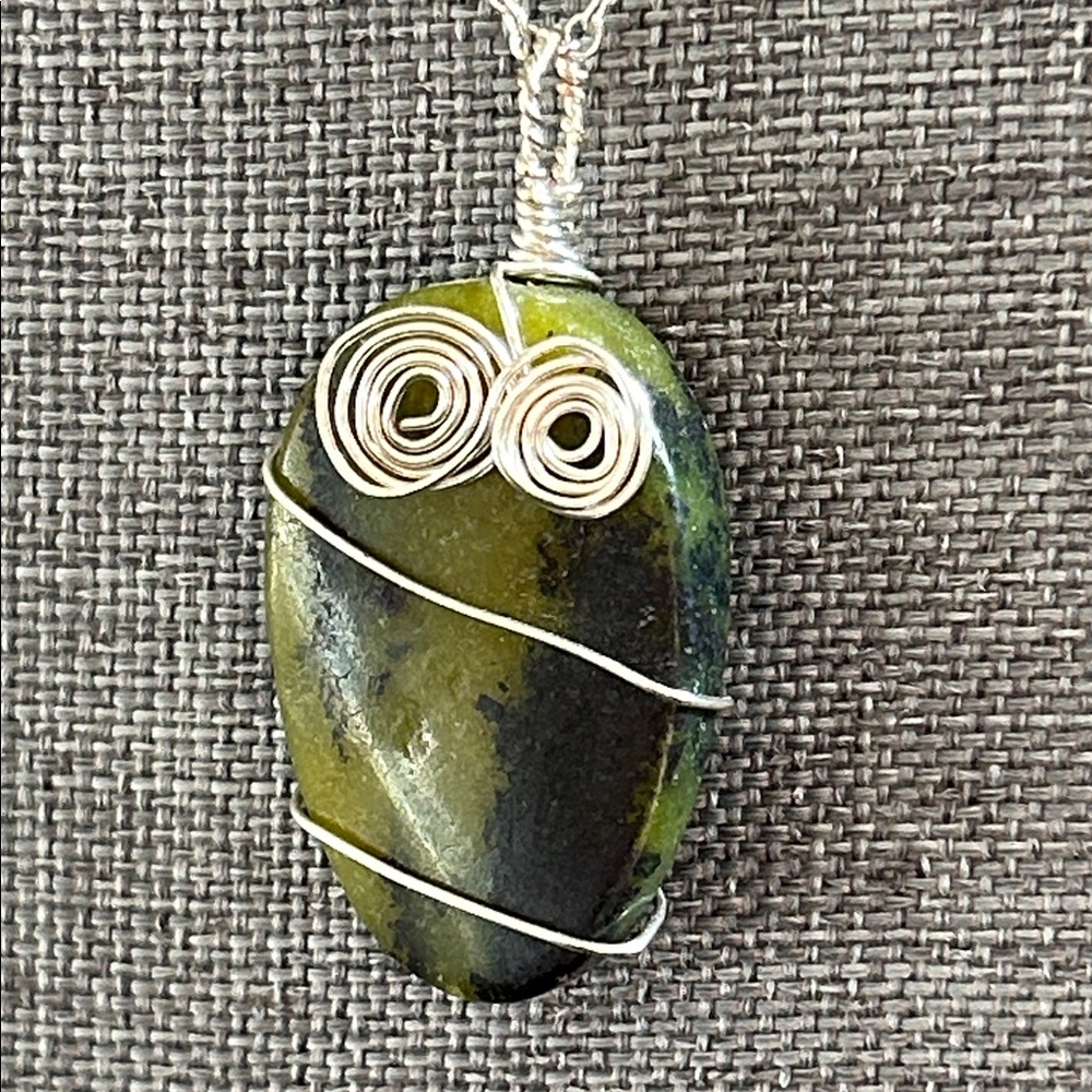 Epidote wire wrapped Pendant Necklace